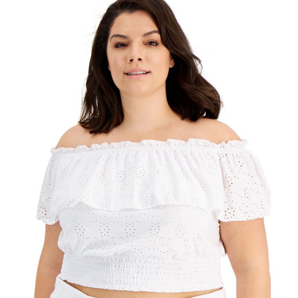 Bar III Trendy Plus Off The Shoulder Eyelet Top
